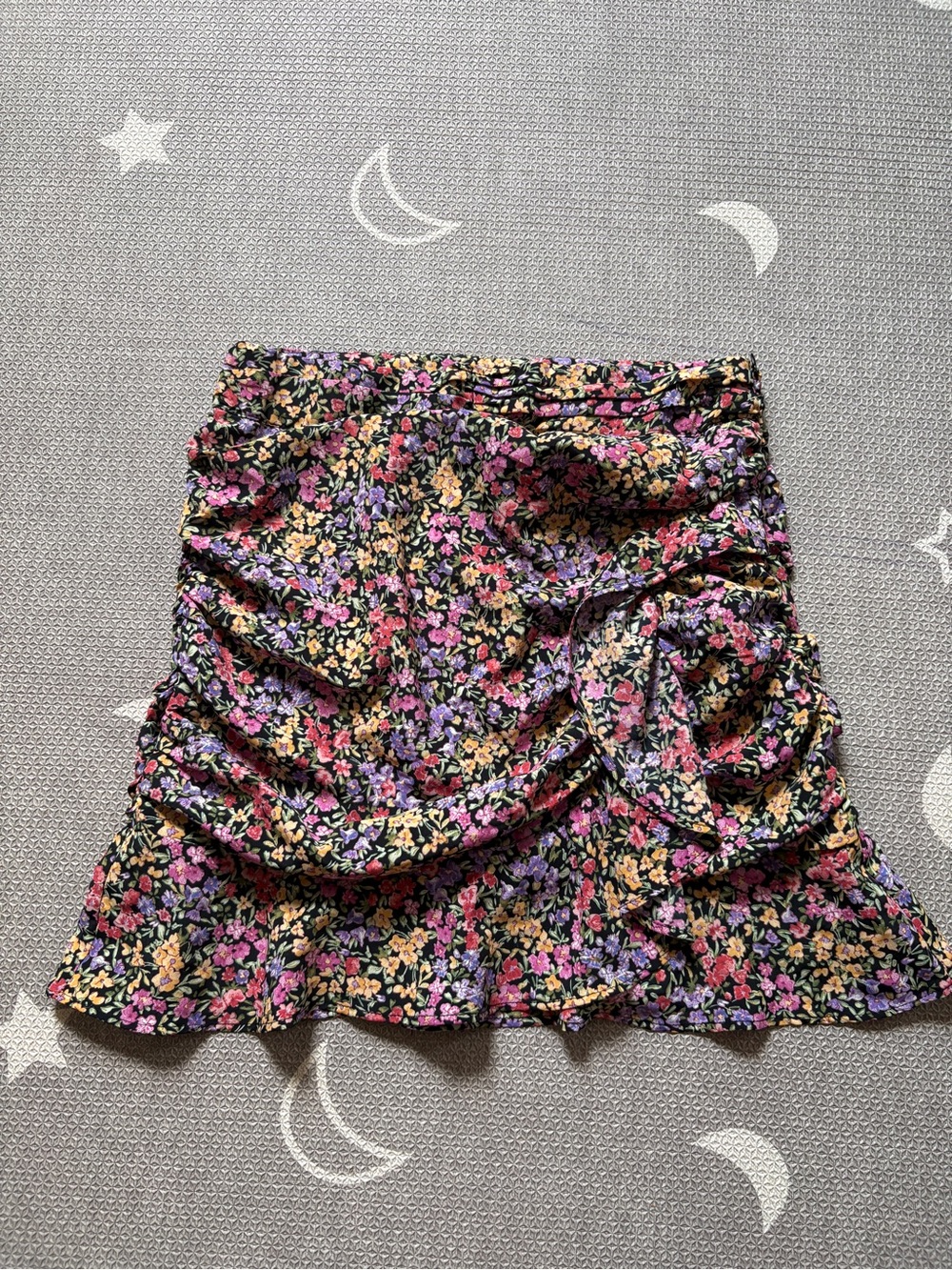 Zara Black Mini Skirt with Pink, Purple & Yellow Floral Print